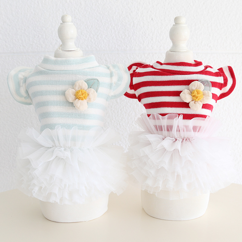 Pet Striped Top Tiered Tulle Skirt Set