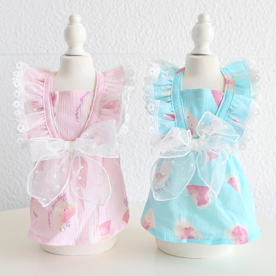 Pet Lace Bow Dress Watercolor Print Design 01
