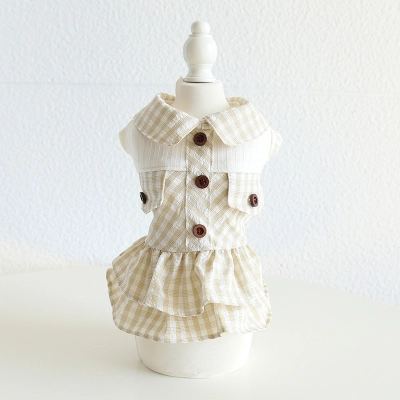 Pet Collar Shirt Dress Pocket Detail Plaid Design 02