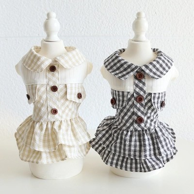 Pet Collar Shirt Dress Pocket Detail Plaid Design 01