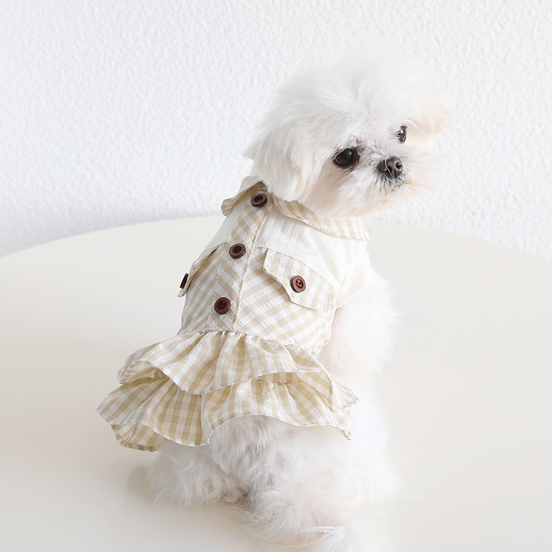 Pet Collar Shirt Dress Pocket Detail Plaid Design