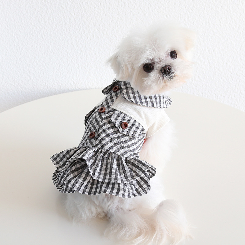 Pet Collar Shirt Dress Pocket Detail Plaid Design