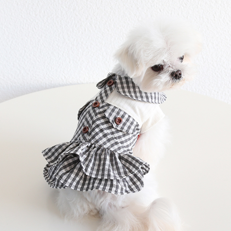 Pet Collar Shirt Dress Pocket Detail Plaid Design