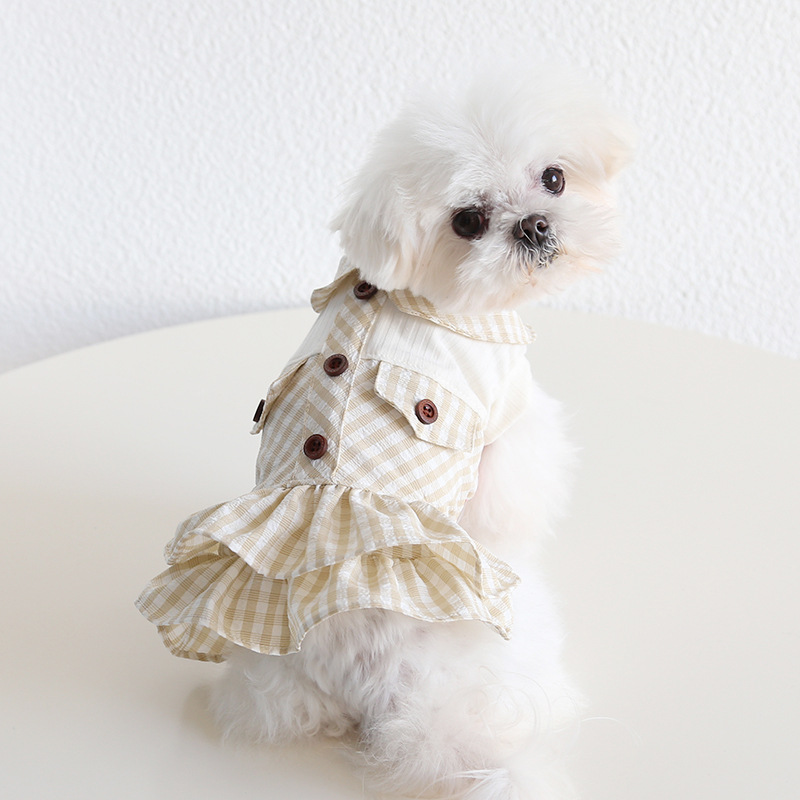 Pet Collar Shirt Dress Pocket Detail Plaid Design