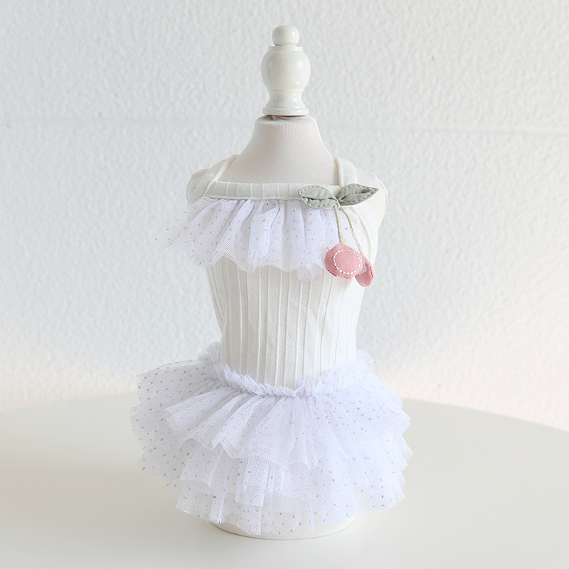Pet Cherry Lace Dress Tiered Tulle Skirt
