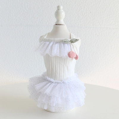 Pet Cherry Lace Dress Tiered Tulle Skirt 02