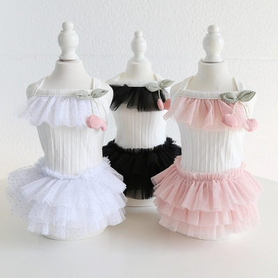 Pet Cherry Lace Dress Tiered Tulle Skirt 01