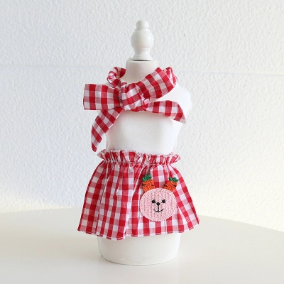 Pet Fruit Bear Dress Checkered Bow Skirt 02
