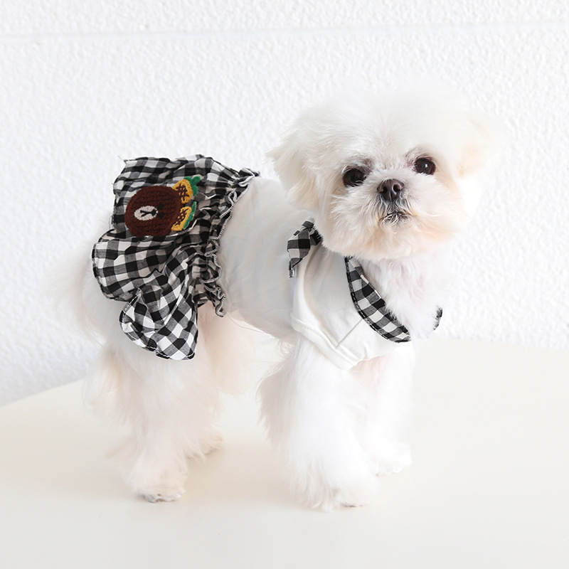 Pet Fruit Bear Dress Checkered Bow Skirt