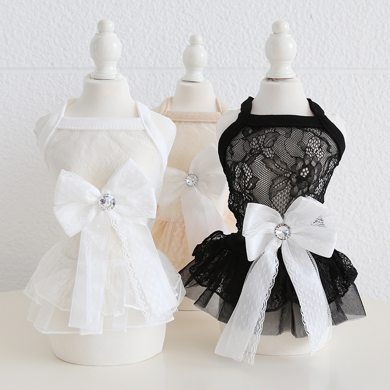 Pet Lace Bow Dress Tiered Tulle Fairy Style