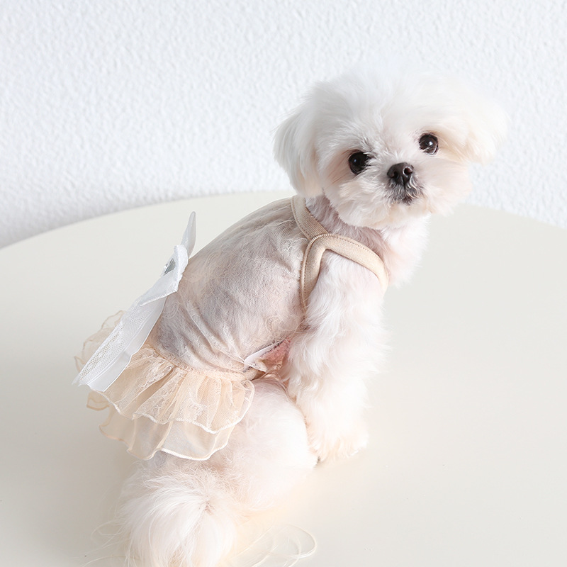 Pet Lace Bow Dress Tiered Tulle Fairy Style