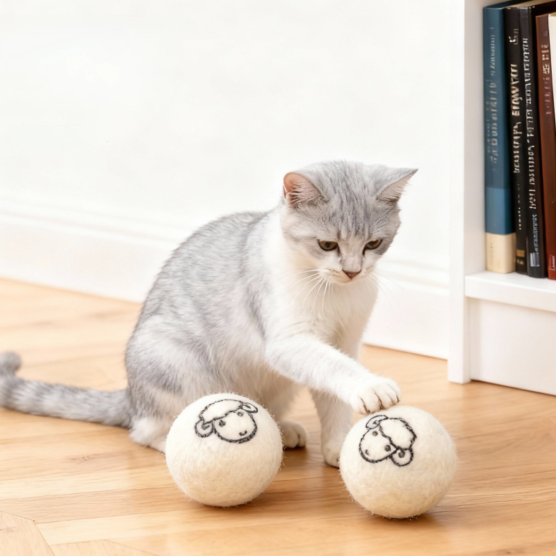 Cat Wool Felt Ball Toy Natural Fiber Design