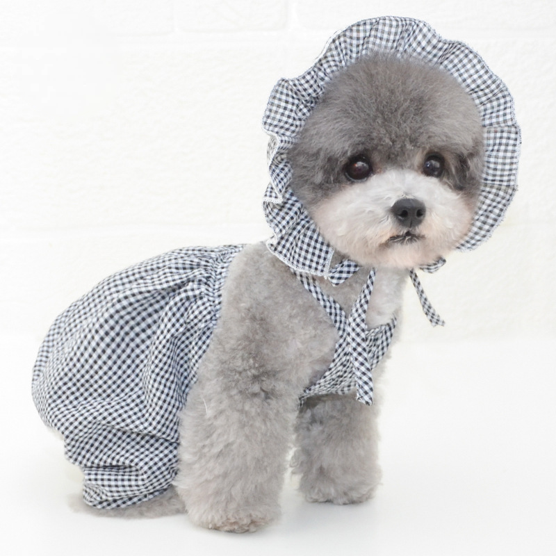 Pet Plaid Suspenders Set Detachable Hat Seasonal Design