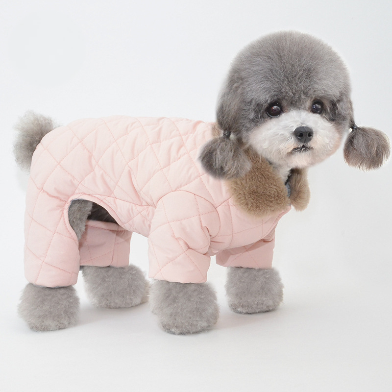 Pet Plush Collar Quilted Jumpsuit Thermal Winter Design