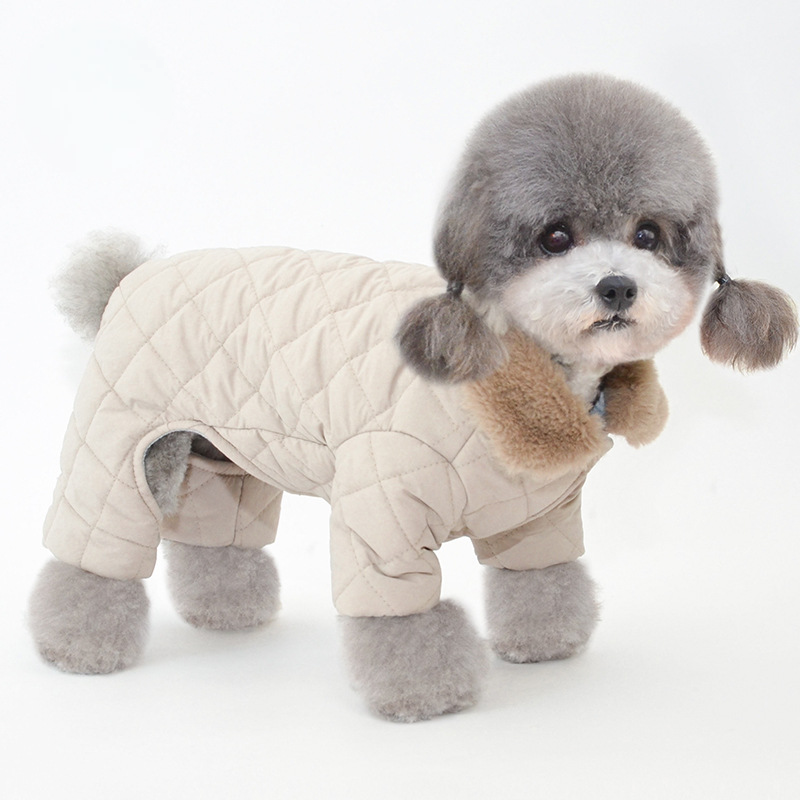 Pet Plush Collar Quilted Jumpsuit Thermal Winter Design