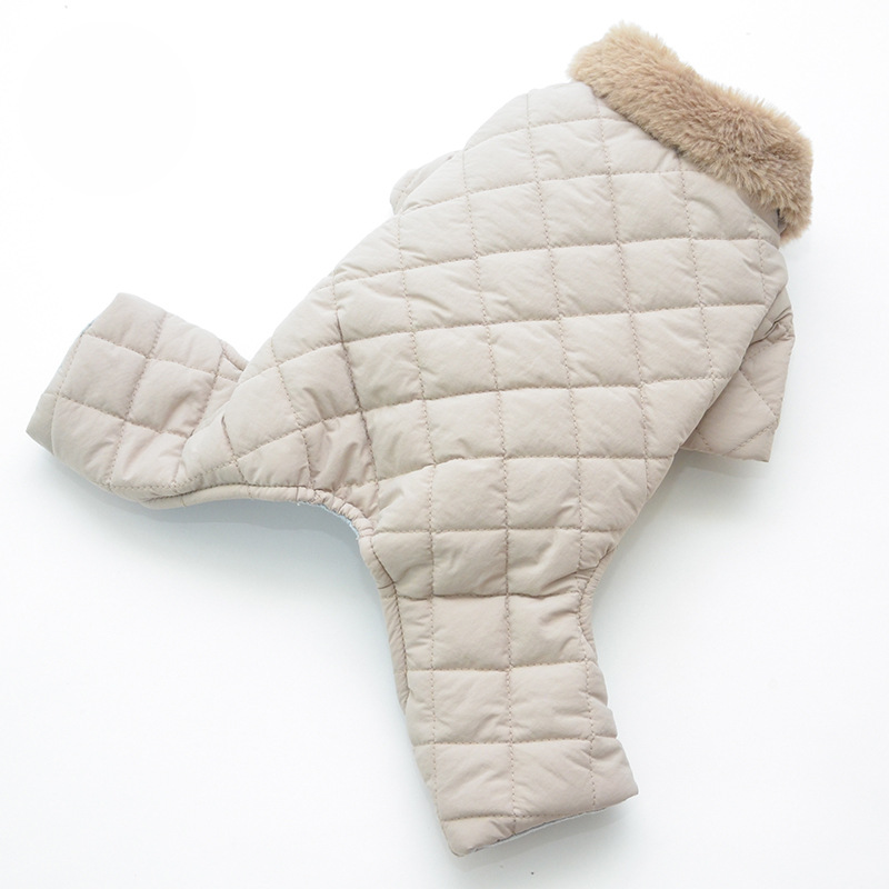 Pet Plush Collar Quilted Jumpsuit Thermal Winter Design