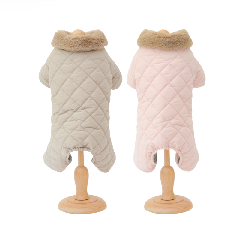 Pet Plush Collar Quilted Jumpsuit Thermal Winter Design