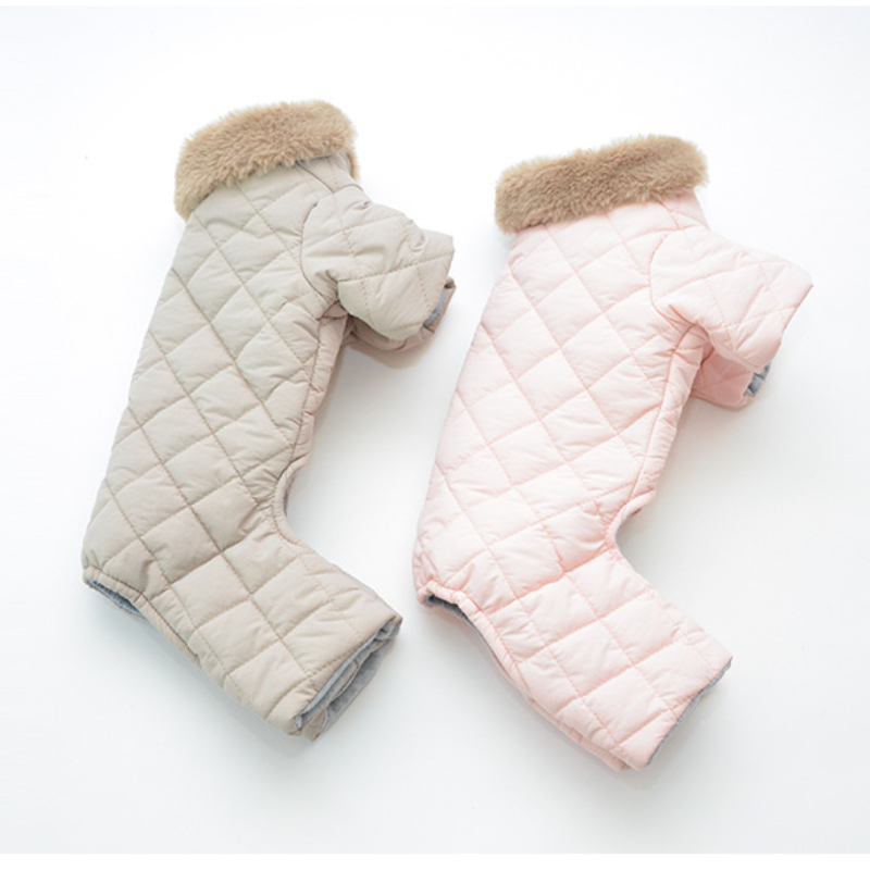 Pet Plush Collar Quilted Jumpsuit Thermal Winter Design