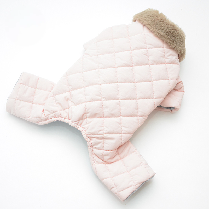 Pet Plush Collar Quilted Jumpsuit Thermal Winter Design