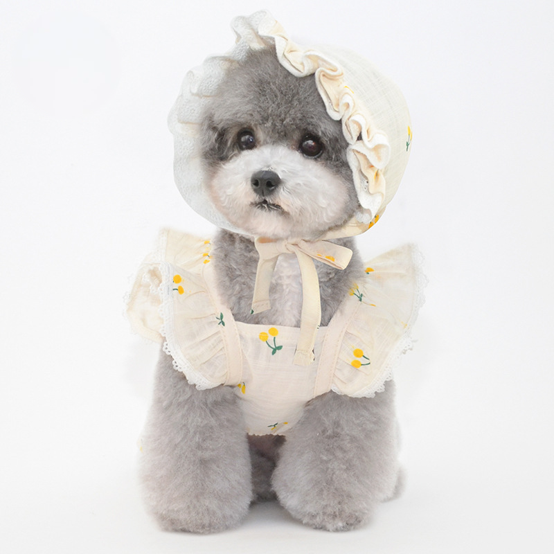 Pet Floral Dress Set Frill Collar Seasonal Design