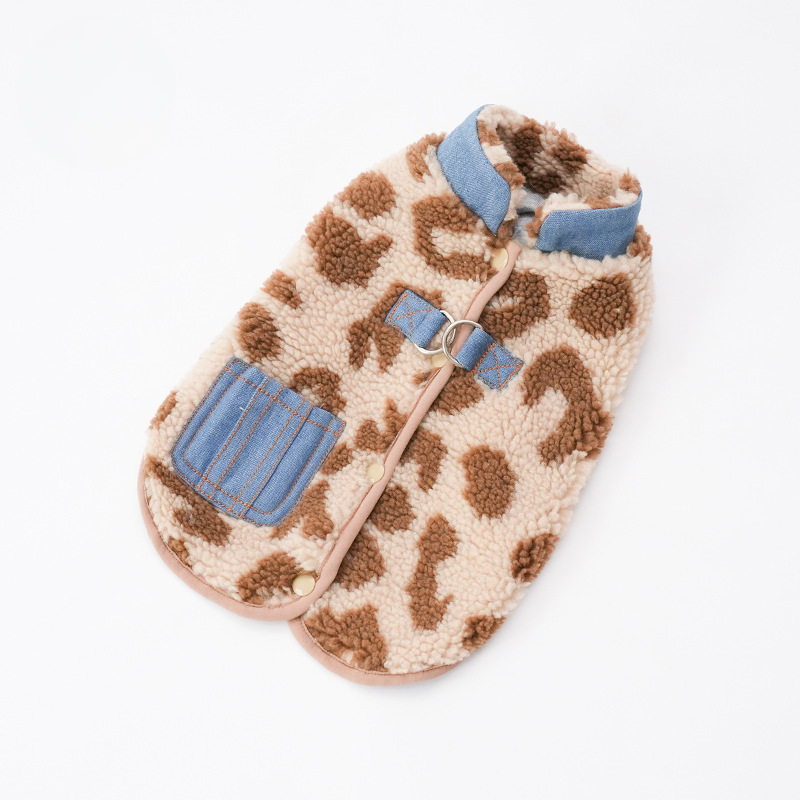 Pet Leopard Vest Back Opening Thermal Winter Design