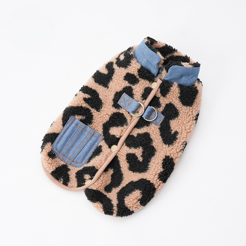 Pet Leopard Vest Back Opening Thermal Winter Design