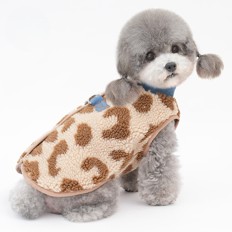 Pet Leopard Vest Back Opening Thermal Winter Design
