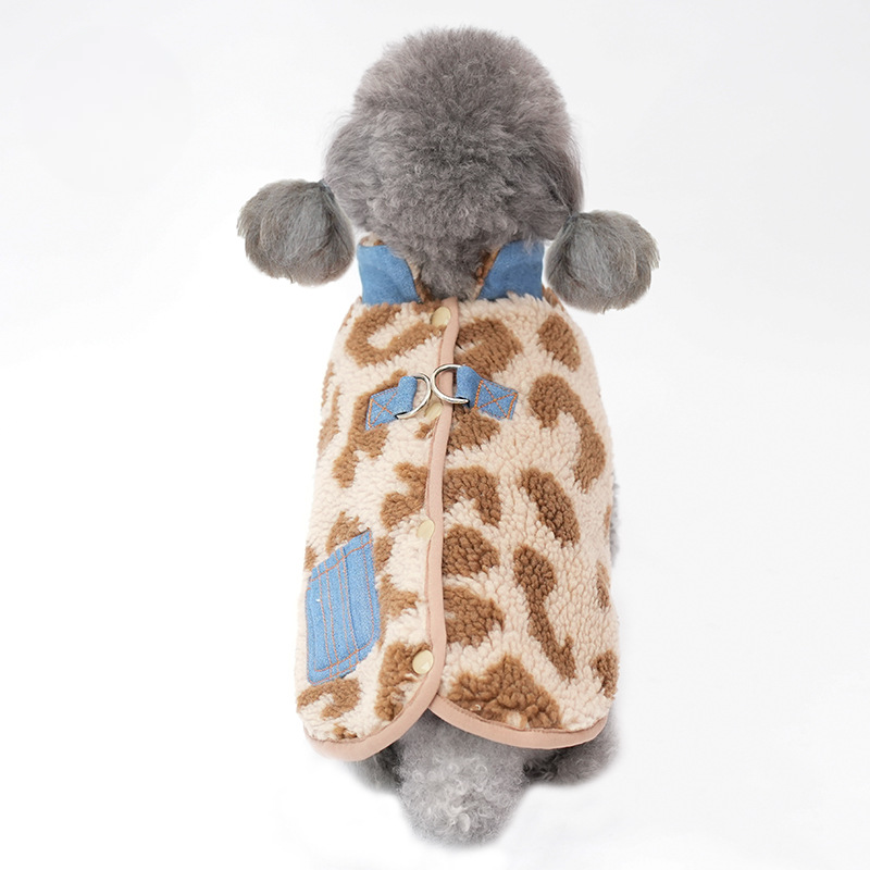 Pet Leopard Vest Back Opening Thermal Winter Design