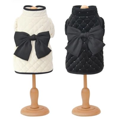 Pet Quilted Vest Bow Detail Winter Fashion 01