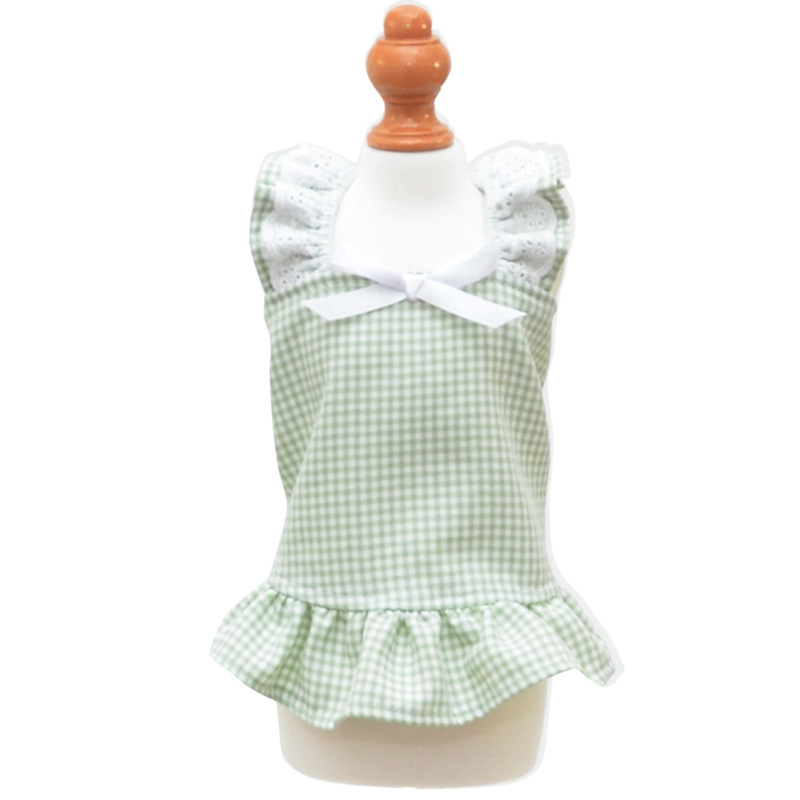 Pet Plaid Dress Lace Trim Sleeveless Summer Design