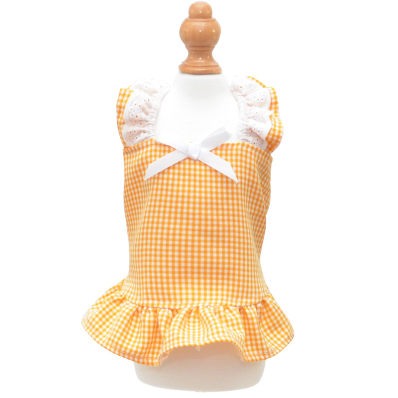 Pet Plaid Dress Lace Trim Sleeveless Summer Design