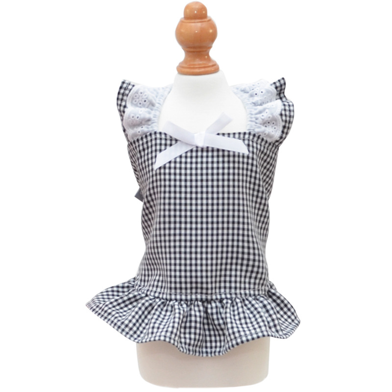 Pet Plaid Dress Lace Trim Sleeveless Summer Design