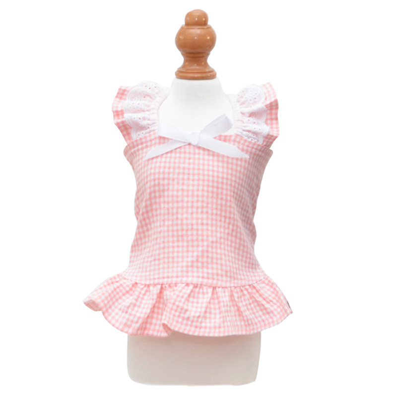 Pet Plaid Dress Lace Trim Sleeveless Summer Design