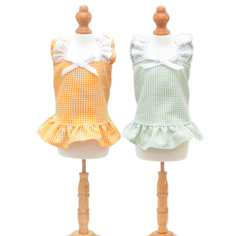 Pet Plaid Dress Lace Trim Sleeveless Summer Design