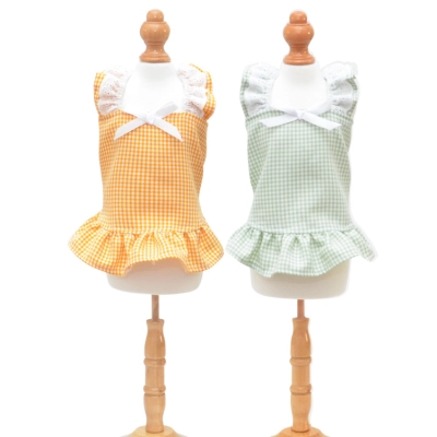 Pet Plaid Dress Lace Trim Sleeveless Summer Design 01