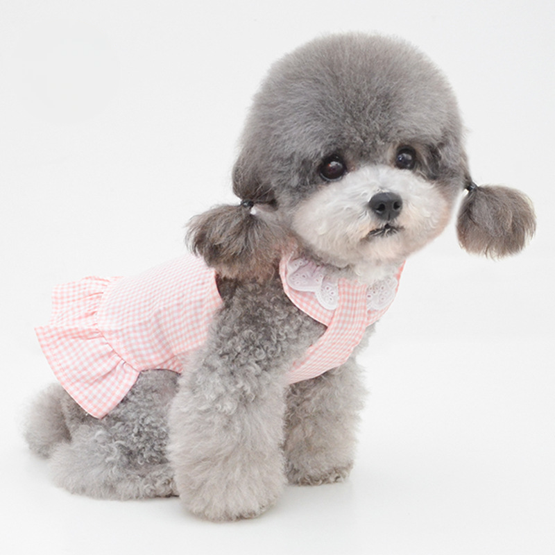 Pet Plaid Dress Lace Trim Sleeveless Summer Design