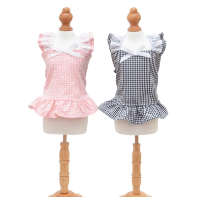 Pet Plaid Dress Lace Trim Sleeveless Summer Design 02