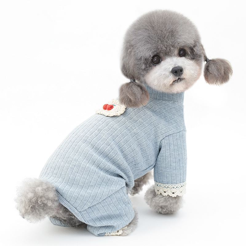 Pet Knit Sweater Ribbed Collar Cherry Embroidery Outfit