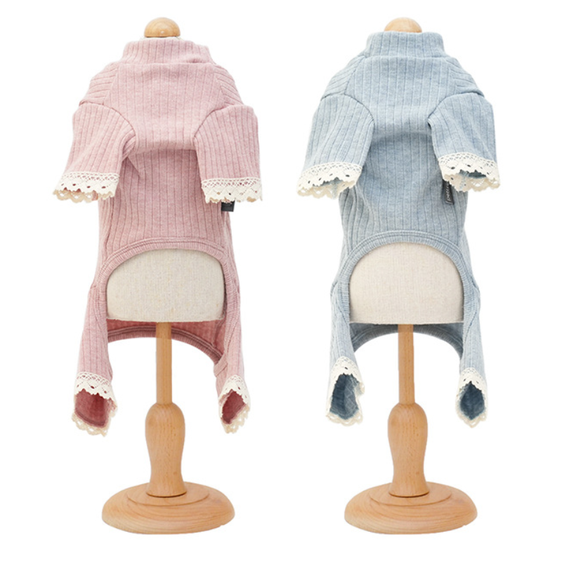 Pet Knit Sweater Ribbed Collar Cherry Embroidery Outfit