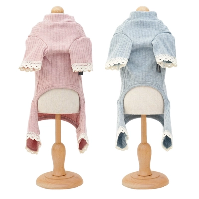 Pet Knit Sweater Ribbed Collar Cherry Embroidery Outfit 02