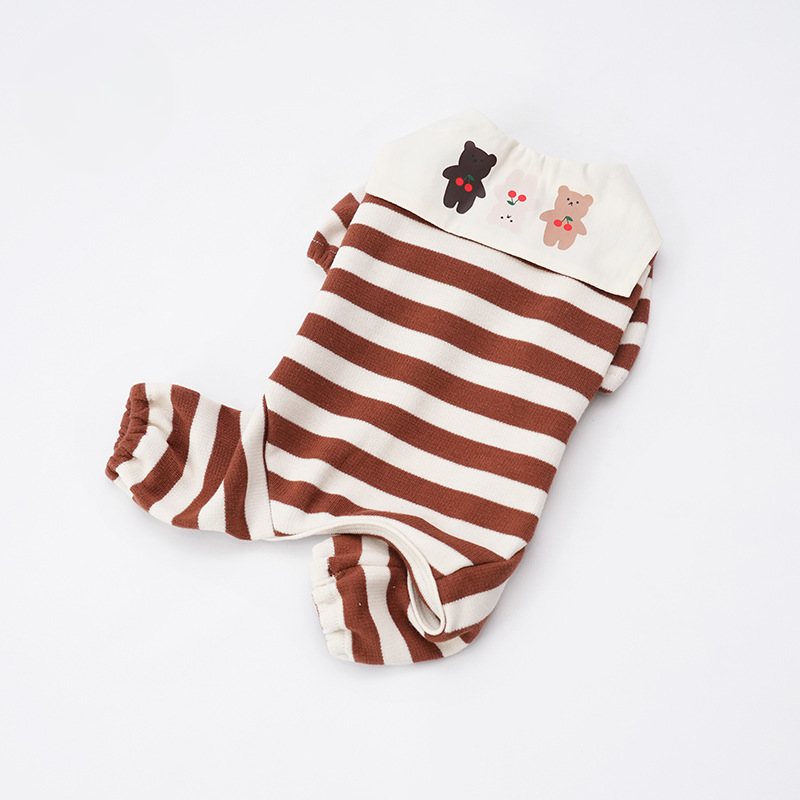 Pet Striped Shirt Collar Bear Print Four Legs