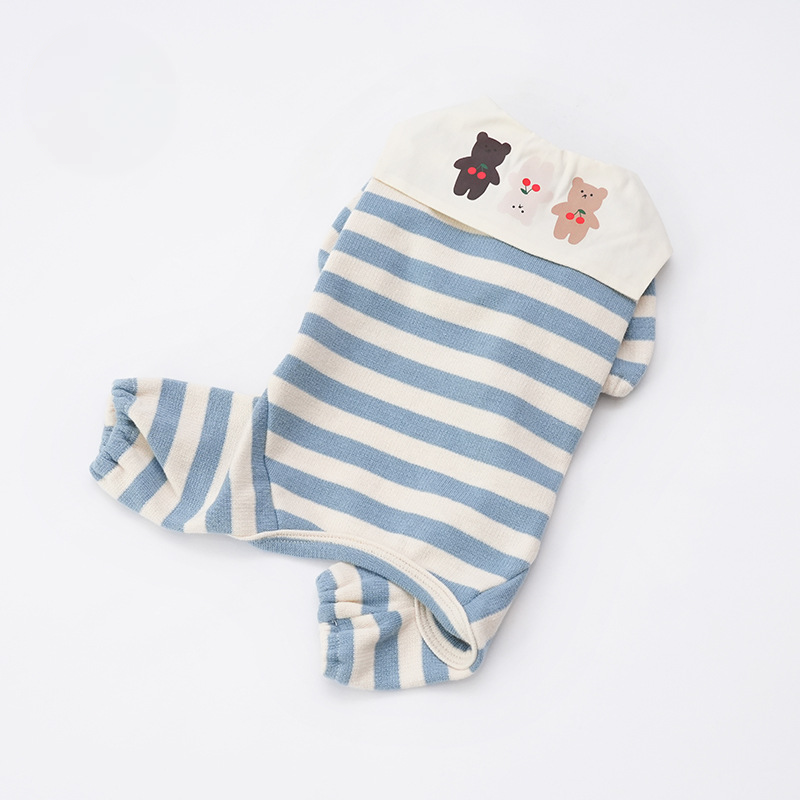 Pet Striped Shirt Collar Bear Print Four Legs