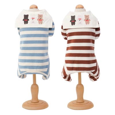 Pet Striped Shirt Collar Bear Print Four Legs 01