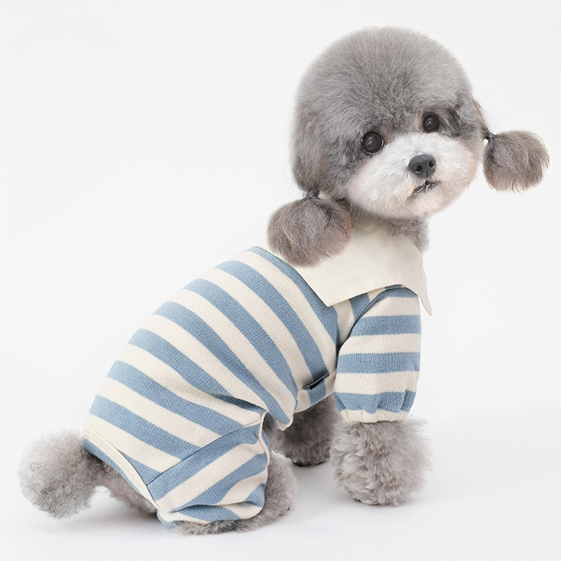 Pet Striped Shirt Collar Bear Print Four Legs