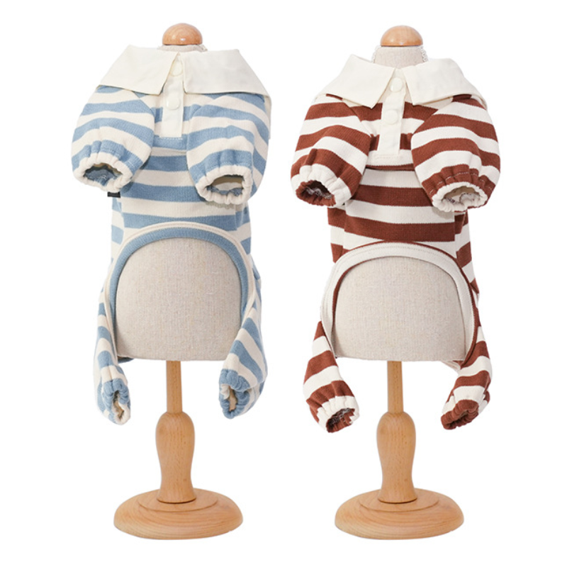 Pet Striped Shirt Collar Bear Print Four Legs
