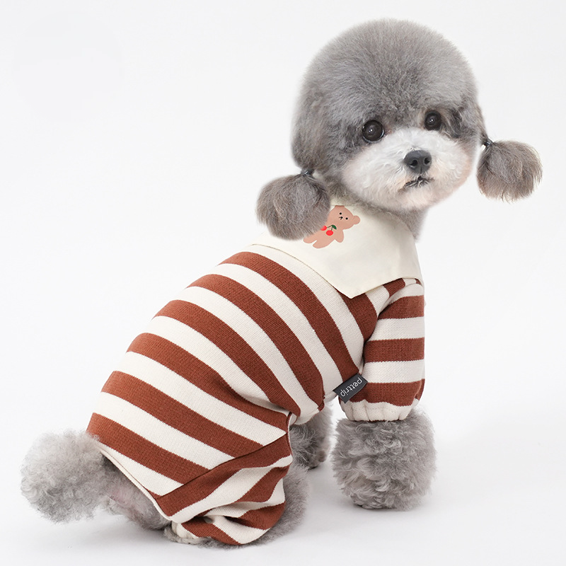 Pet Striped Shirt Collar Bear Print Four Legs