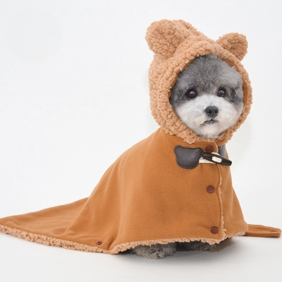 Pet Hooded Cape Bear Ears Plush Sleepwear 01
