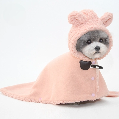Pet Hooded Cape Bear Ears Plush Sleepwear 02