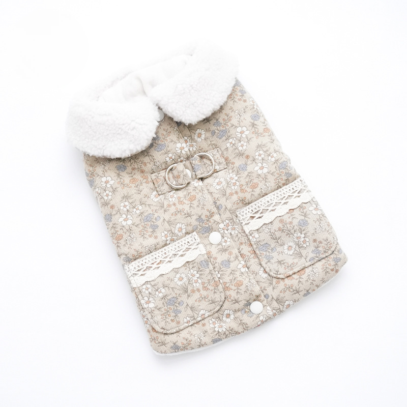 Pet Floral Vest Plush Collar Winter Warmth