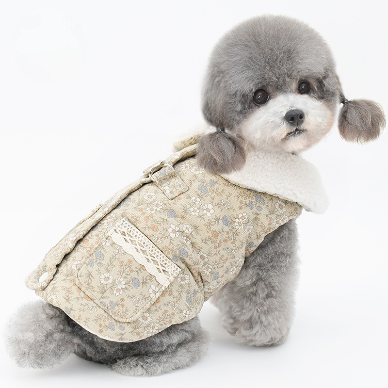 Pet Floral Vest Plush Collar Winter Warmth